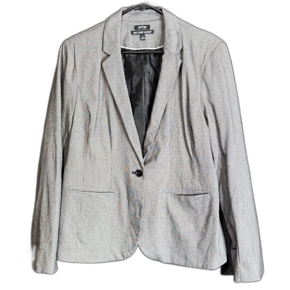 Apt 9 Womens Size 14 The Torie Blazer Gray Herringbone One Button Jacket Career - Picture 2 of 14